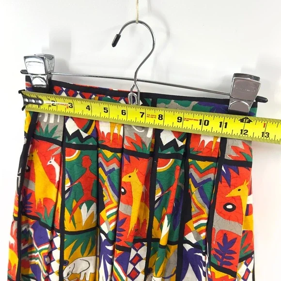 Vintage Safari Midi Skirt Womens 4 Art Statement Colorful Tribal Boho Indie USA - Picture 8 of 10